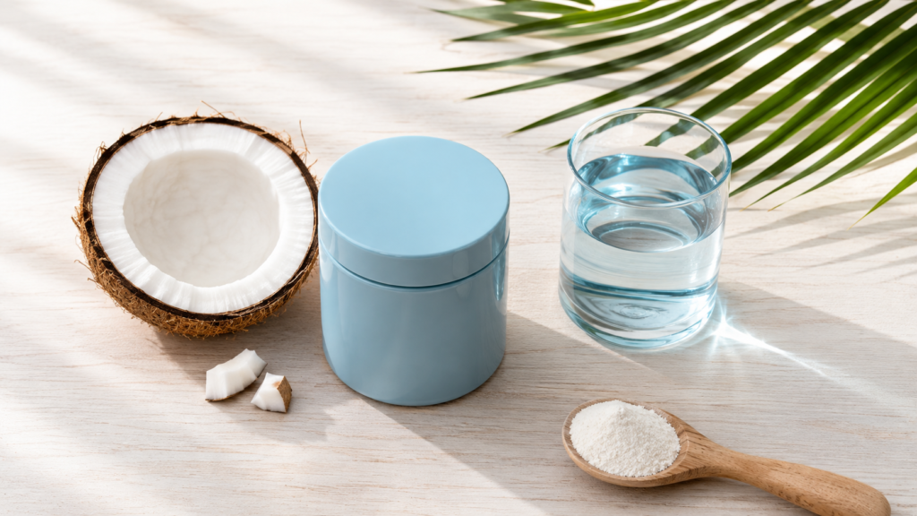 Nano Slim drinkable wellness powder formula with coconut and hydration elements
